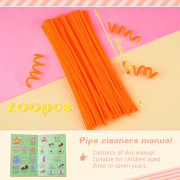 Giwrmu 100 Pieces Pipe Cleaners Chenille Stem, Fluorescent Orange Pipe Cleaners Craft, Fuzzy Sticks Craft Supplies, Colored Pipe