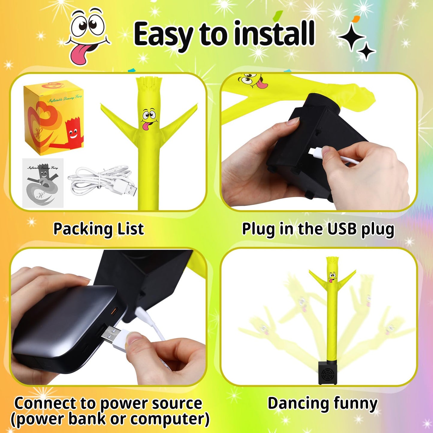 Poen Easter Mini Inflatable Tube Man Gag Funny Gift For Kids Wacky Waving Inflatable Tube Guy With Blower Joke Toy Desktop Quirky White Elephant Gift For Table Birthday Party Decor(Cute)