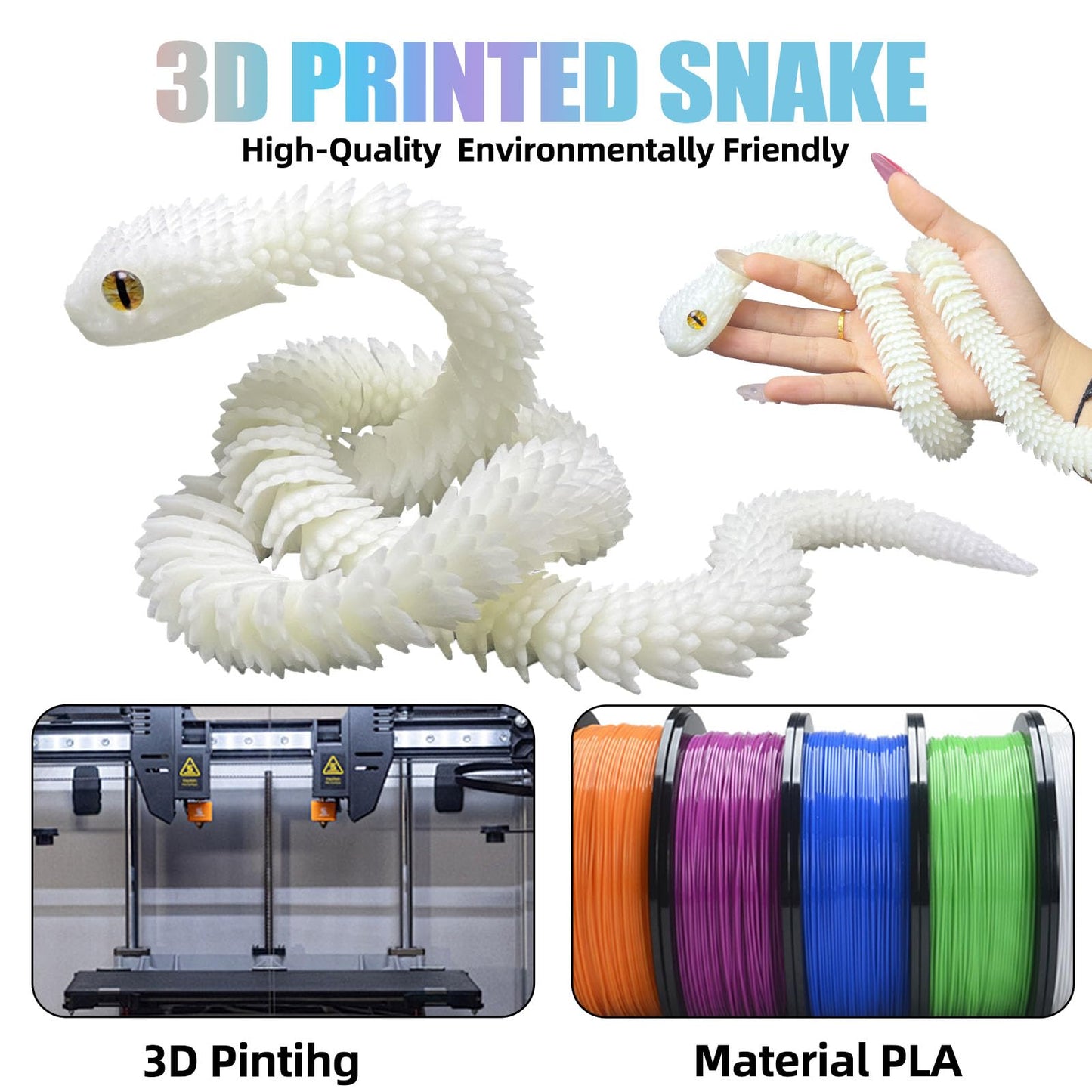 24 In 3D Printed Animals-Snake Viper,3D Printed Snake Toys 3D Printed Articulated Snake 3D Printed Animals Animal Model Ornament