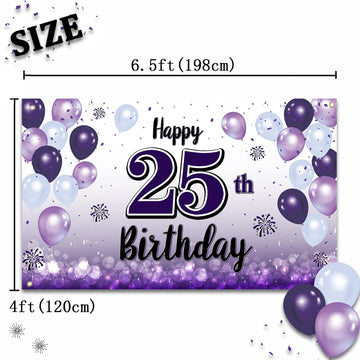 LASKYER Happy 25th Birthday Decorations,25th Purple Balloon Large Birthday Banner Backdrop Sign,25 Years Old Bday Party Supplies