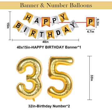 Naninuneno 35Th Gold Birthday Decorations, Gold Black Silver Happy Birthday Balloons Supplies For Boy Men Girl Women, 35 Birthda
