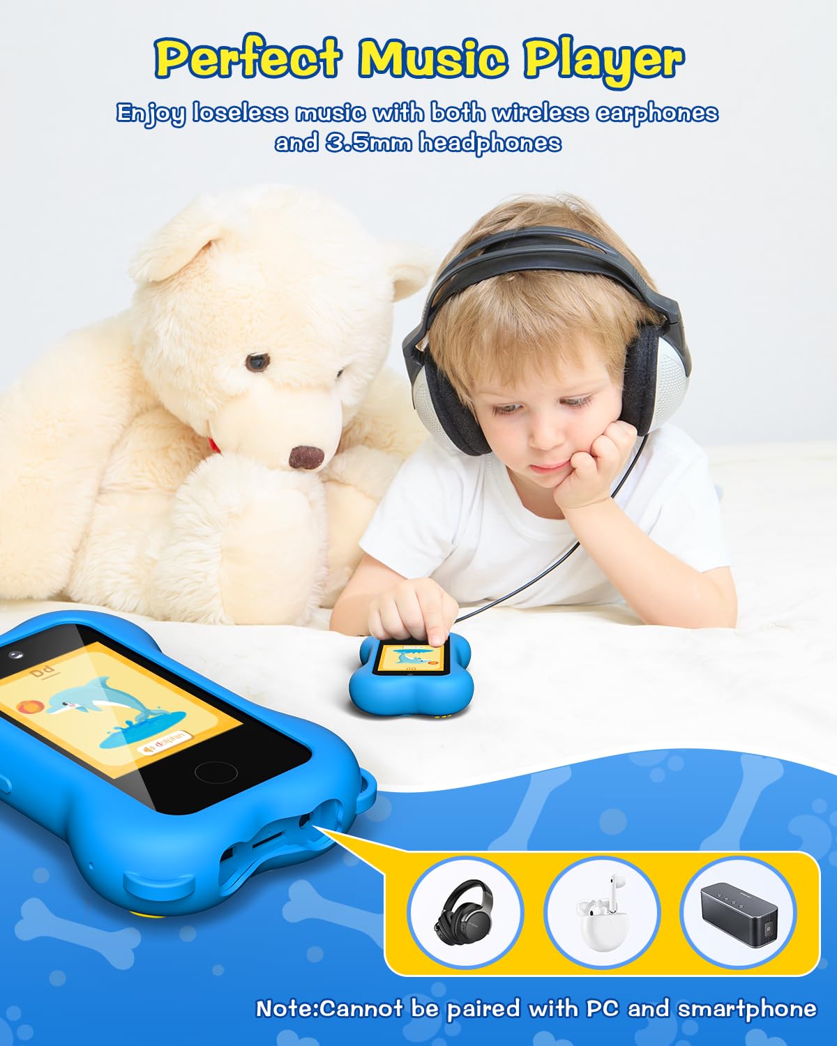 TERRAMUS Cute Paws Kids Smart Phone Toys, 2.8'' Touchscreen HD Dual Camera Cell Phone for Toddlers, Play Phone with MP3 Music Pl