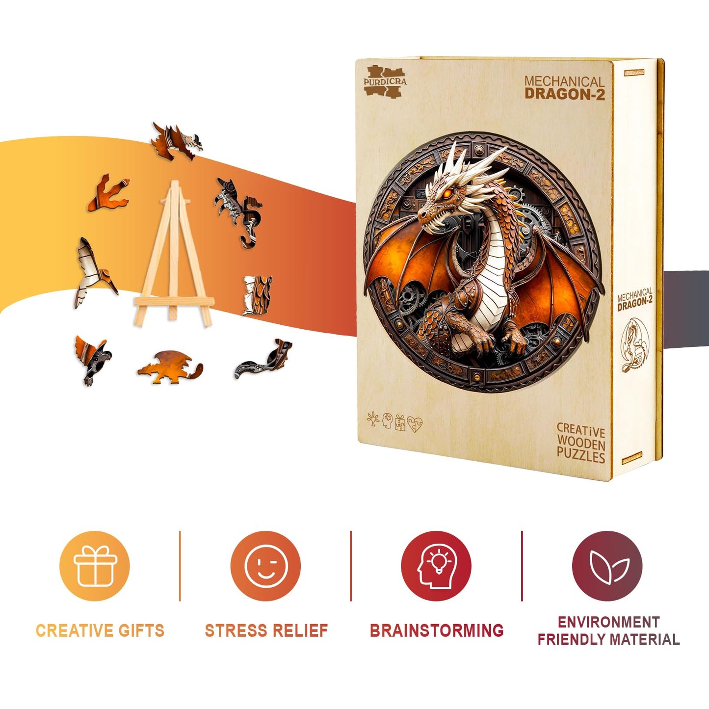 Wooden Puzzles for mature-themeds Unique Animal Shaped Mechanical Dragon mature-themed Puzzle 3D Vision Wooden Jigsaw Puzzles mature-themed Challenging Creative Gifts Family Games 11.4 * 11.4in 200pcs