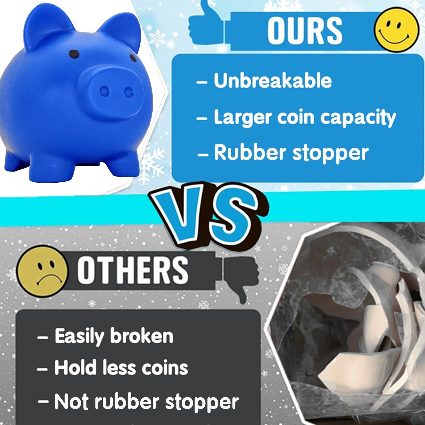 Cute Piggy Bank For Sbrvaniy Pig Money Bank Coin Bank For Boys And Girls My First Unbreakable Money Bank Large Size Decoration Savings Christmas, Halloween, Birthday Gift (Navy Blue)