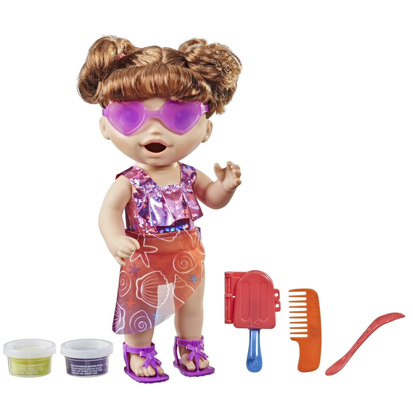 Baby Alive Sunshine Snacks Doll, Eats And Poops, Summer-Themed Waterplay Baby Doll, Ice Pop Mold, Toy For Kids Ages 3 And Up, Brown Hair