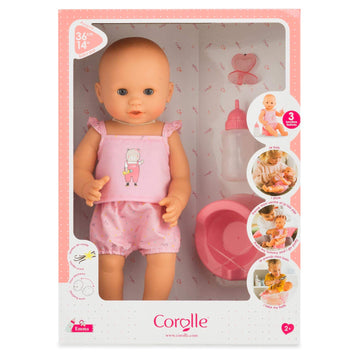 Corolle Drink And Wet Bath Baby Emma - 14 Girl Baby Doll With 3 Accessories - Bottle, Potty, And Pacifier - Really Drinks And