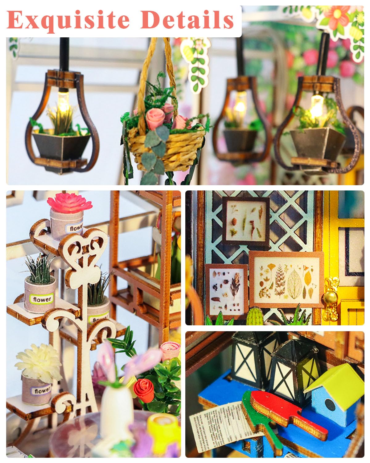 Ourmiao Book Nook Kit Garden House, Diy Miniature Book Nook Kits For Adults With Led Light, 3D Puzzle Bookshelf Decor Gift For T