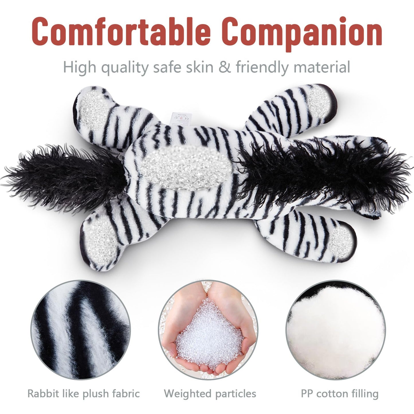 Niuniu Daddy 20'' | 3.3 Pound Zebra Weighted Stuffed Animals For Kids Adults, Soft Zebra Weighted Beads For Stuffed Animals For