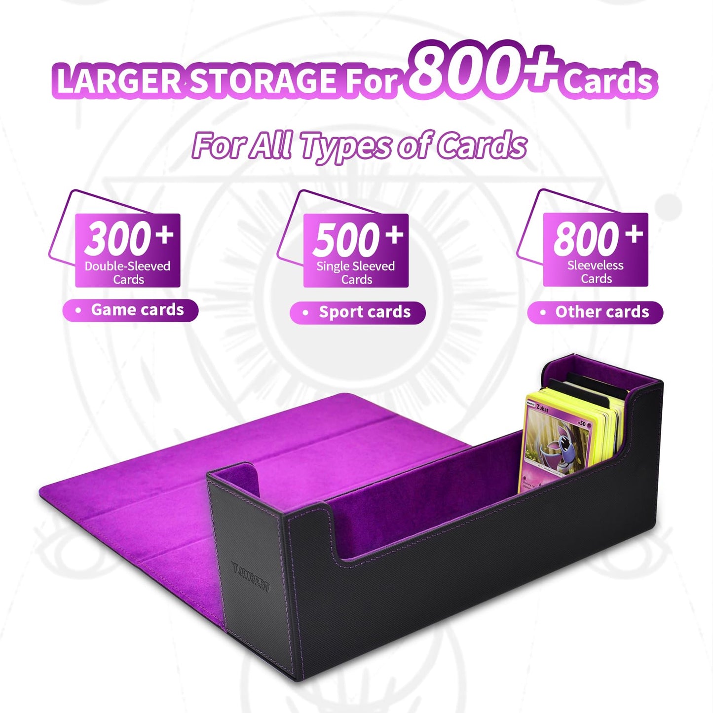 Tombert Premium Deck Box Case For Mtg Ptcg, Large Capacity With 6 Dividers, Fits 800+ Sleeveless Cards Or 500+ Sleeved Cards Tcg Trading Card Games (Black&Purple)