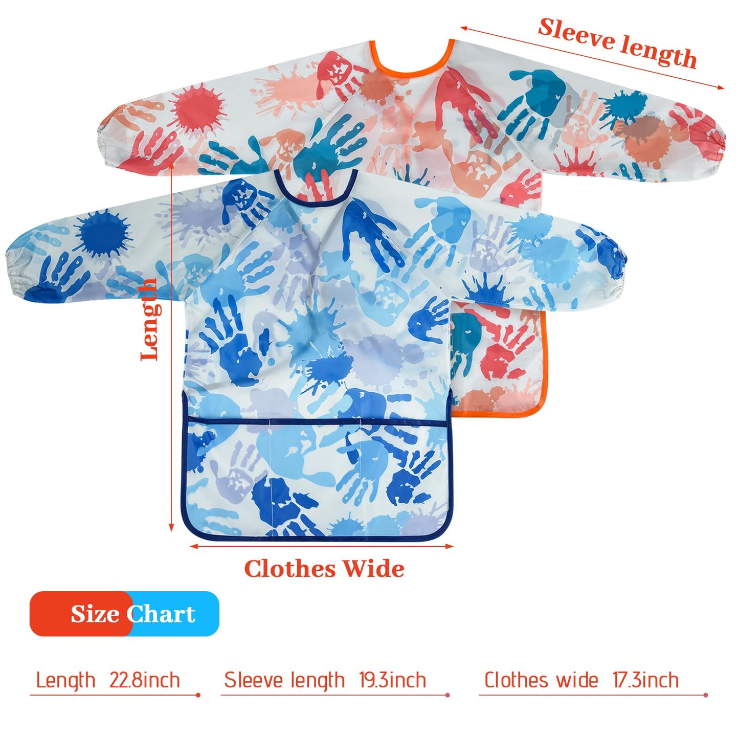 BOUBONI 2 Pcs Kids Art Smock Painting Toddler Smock Long Sleeve with 3 Pockets for Kids Art Painting Activity Kitchen Crafts (Bl
