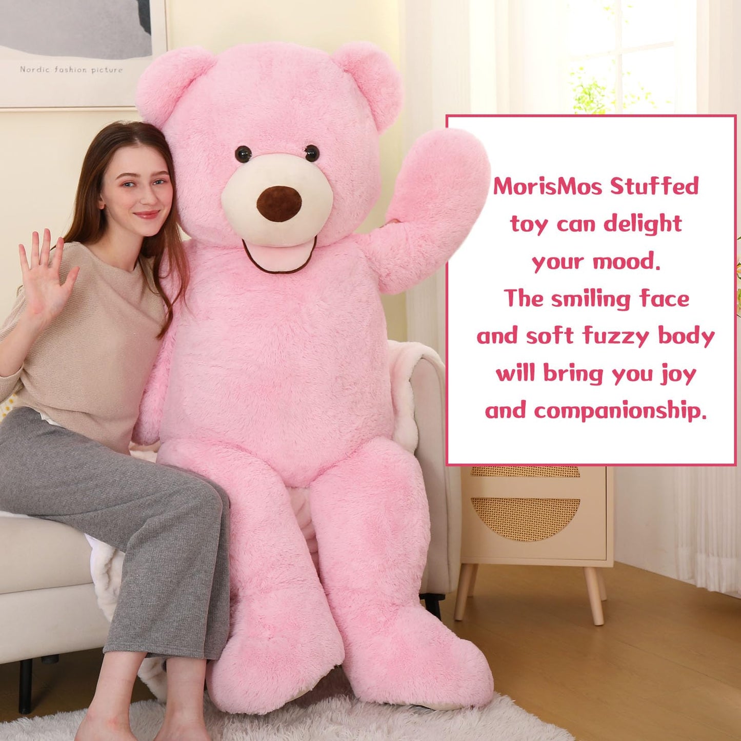 Morismos Giant Teddy Bear Plush 5Ft, Huge Pink Teddy Bears For Girlfriend, 5 Foot Large Big Bear Gifts For Valentine'S Day, Baby Shower, Birthday