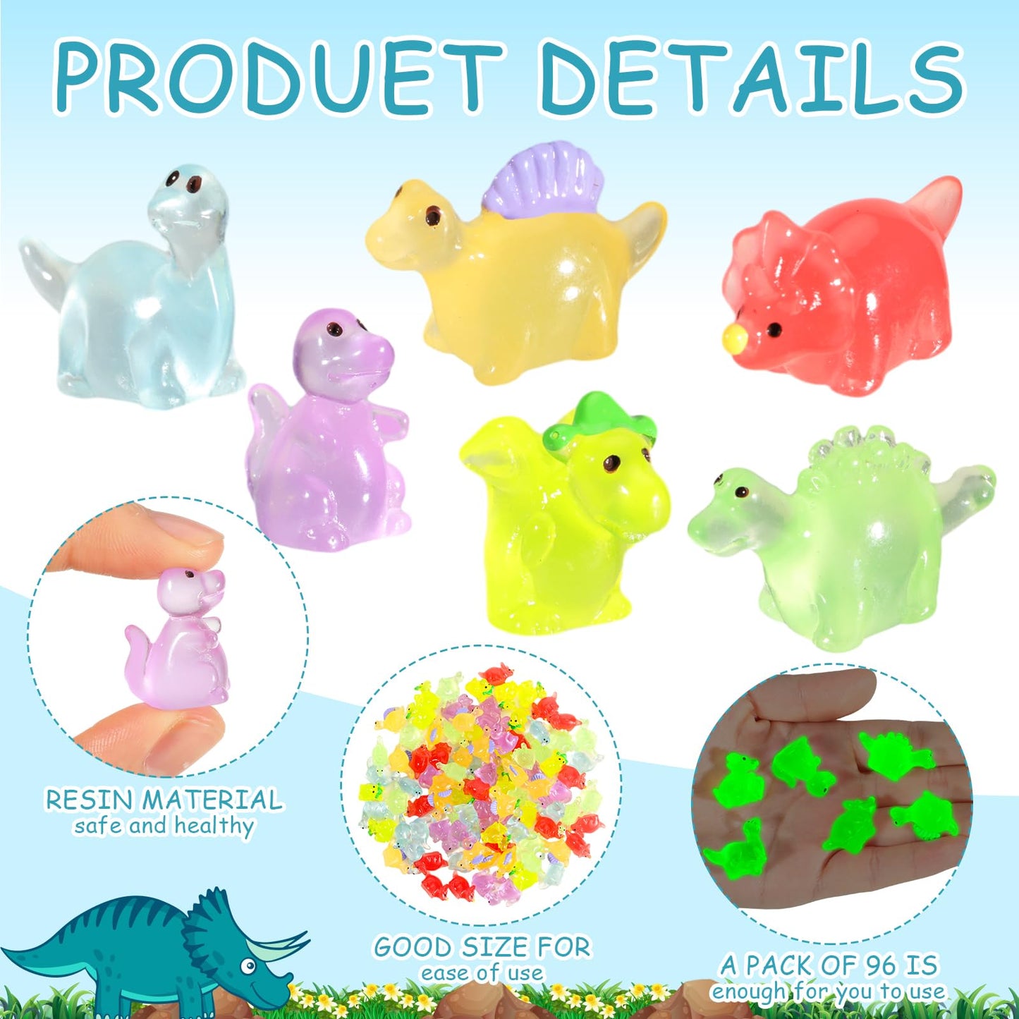 Poen 150 Pcs Mini Dinosaur Figures Resin Small Dinosaur Toys Garden Mini Dinosaurs Realistic Tiny Dinosaurs Miniature Dinosaur Figurines For Bag Cake Topper Birthday Party Favors (Luminous)