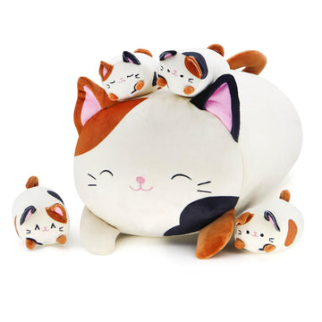 Randgrith Cute Basset Hound Mommy Plush Pillow With 4 Little Baby Corgi Stuffed Animal, Soft Fat Corgi Chubby Stuffed Animals To