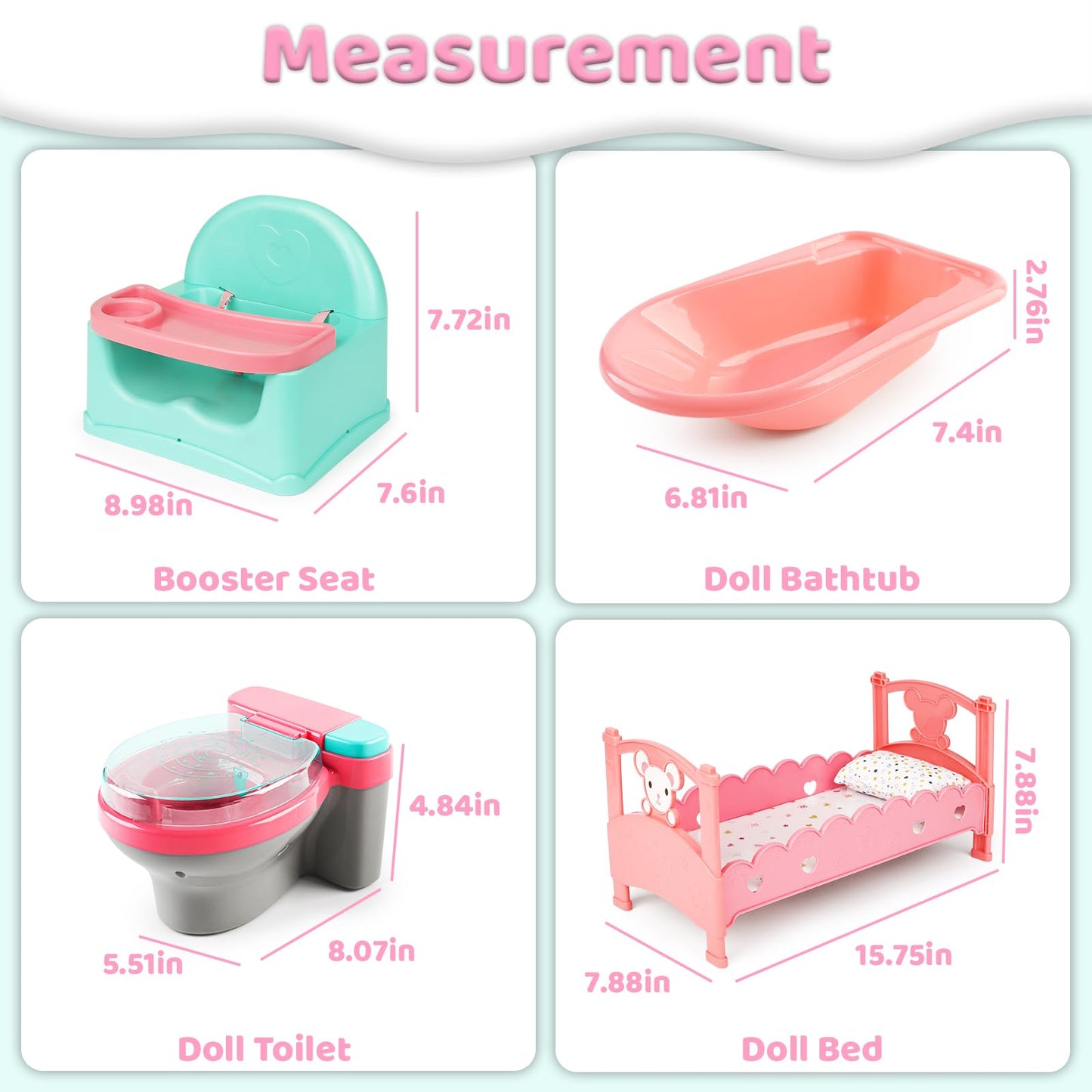Deao Baby Doll Play Set, 25 Pcs Baby Dolls Accessories With Chair Booster Seat High Crib Toy Toilet And Bathtub Pretend Play Toys Gift For Ages 3 4 5 6 7 8 9 Girls Kids