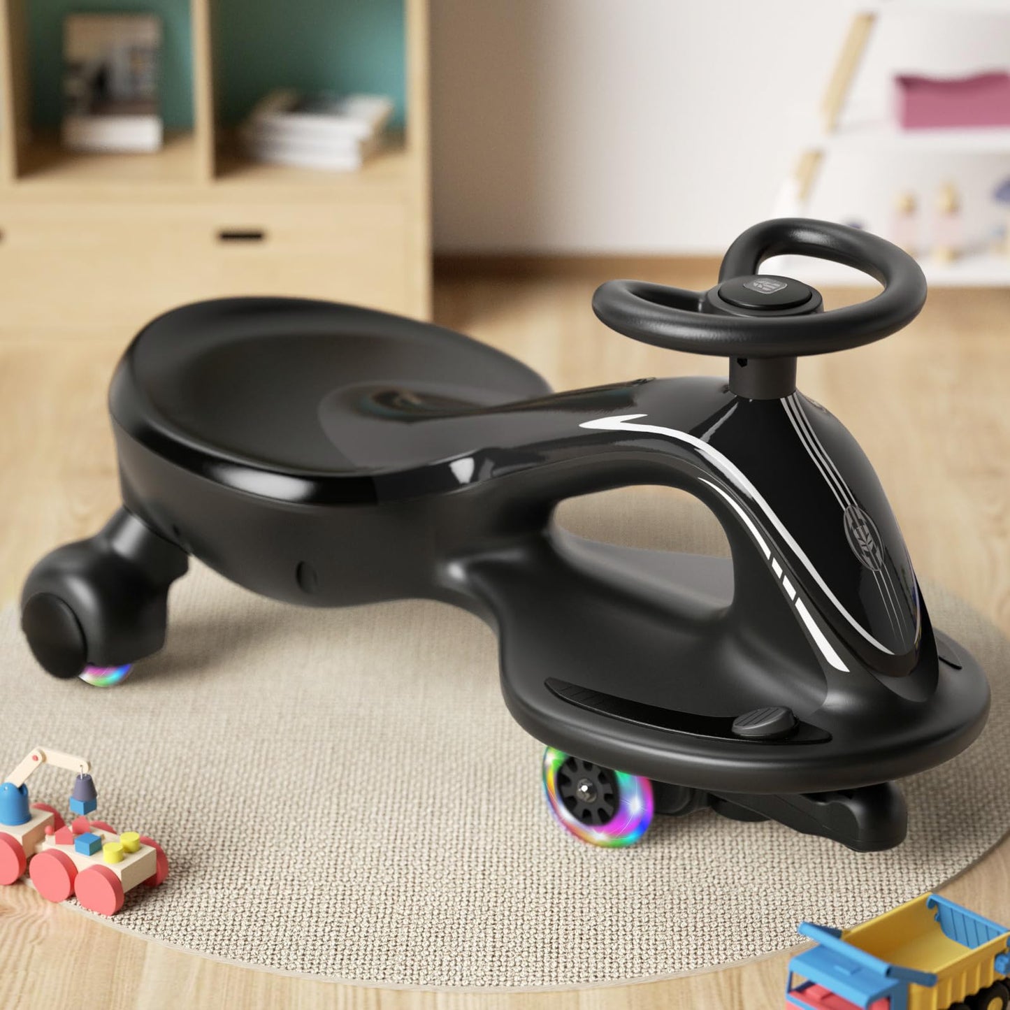 Glaf Electric Wiggle Car Ride On Toys For Kids 3+ Years Old Electric Vehicles For Toddler Boys Girls With Rechargable Battery Powered Pedal Anti-Rollover Wheels With Lights (Black)
