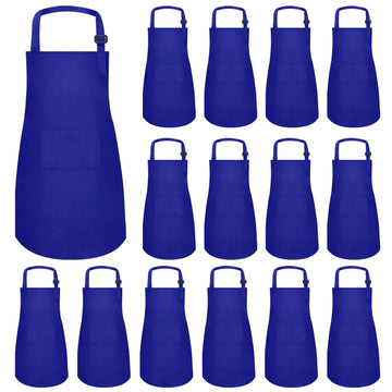 Imerago 15 Pcs Kids Aprons With Pockets Adjustable Chef Painting Aprons Bulk For Girls Boys Aged 6-13 Cooking Baking Crafting Bl