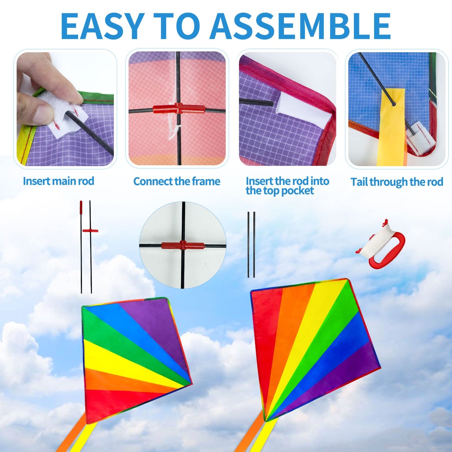 5 Pack Kite For Kids Adults Easy To Fly, Rainbow Kites For Toddlers Age 3-5 Beginners, Kites For Kids Ages 4-8 8-12 Easy To Fly In Low Wind- Large Kite For Family Beach Outdoor Games And Activities