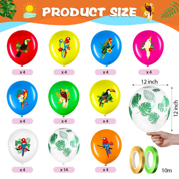 Zhanmai 50 Pcs Hawaiian Party Balloon Decorations, Aloha Tropical Luau Latex Balloons For Hawaiian Luau Party Summer Beach Birthday Tiki Bar Wedding Supplies (Cute Birds)