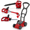 Arrowbash 4 Pcs Toy Gardening Tool Set for Kids Toy Leaf Blower Trimmer Hedge Trimmer Push Lawn Mower Battery Play Set Christmas Birthday Party Gift for Boys Girls