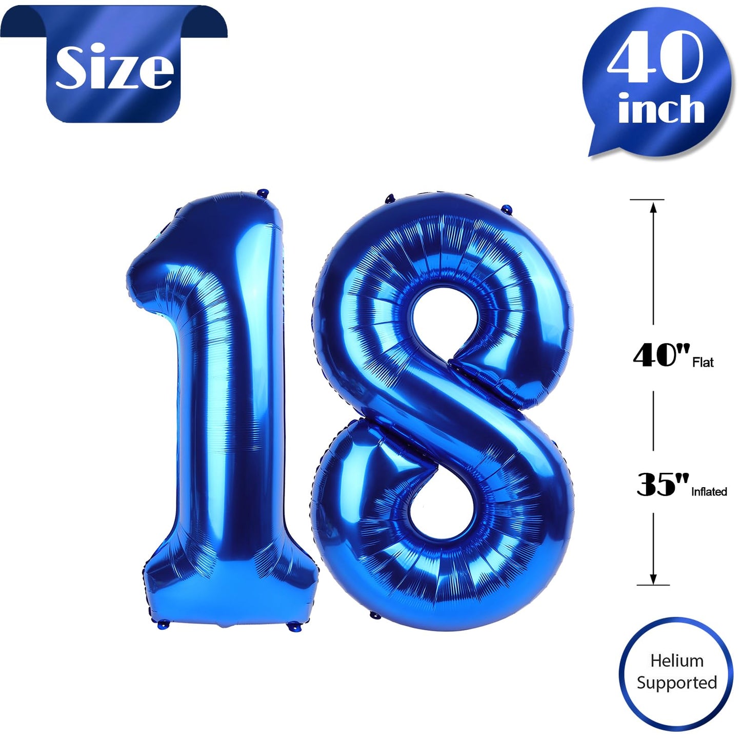18 Balloon Number, Metallic Blue Number 18Th Birthday Balloons 40 Inch, 18 Years Old Metallic Blue Birthday Decorations For Boys