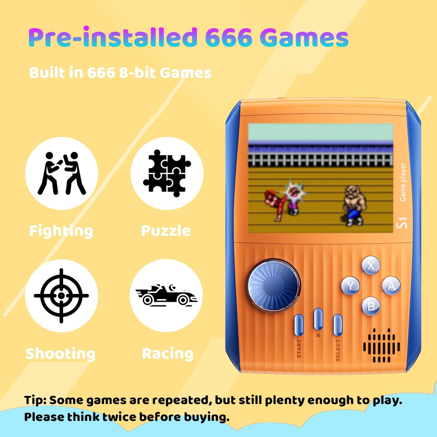 Besosay Kid Mini Handheld Retro Games Console Built in 666 Classic Games, Portable Handheld Video Games Console, 3 Inch Screen,