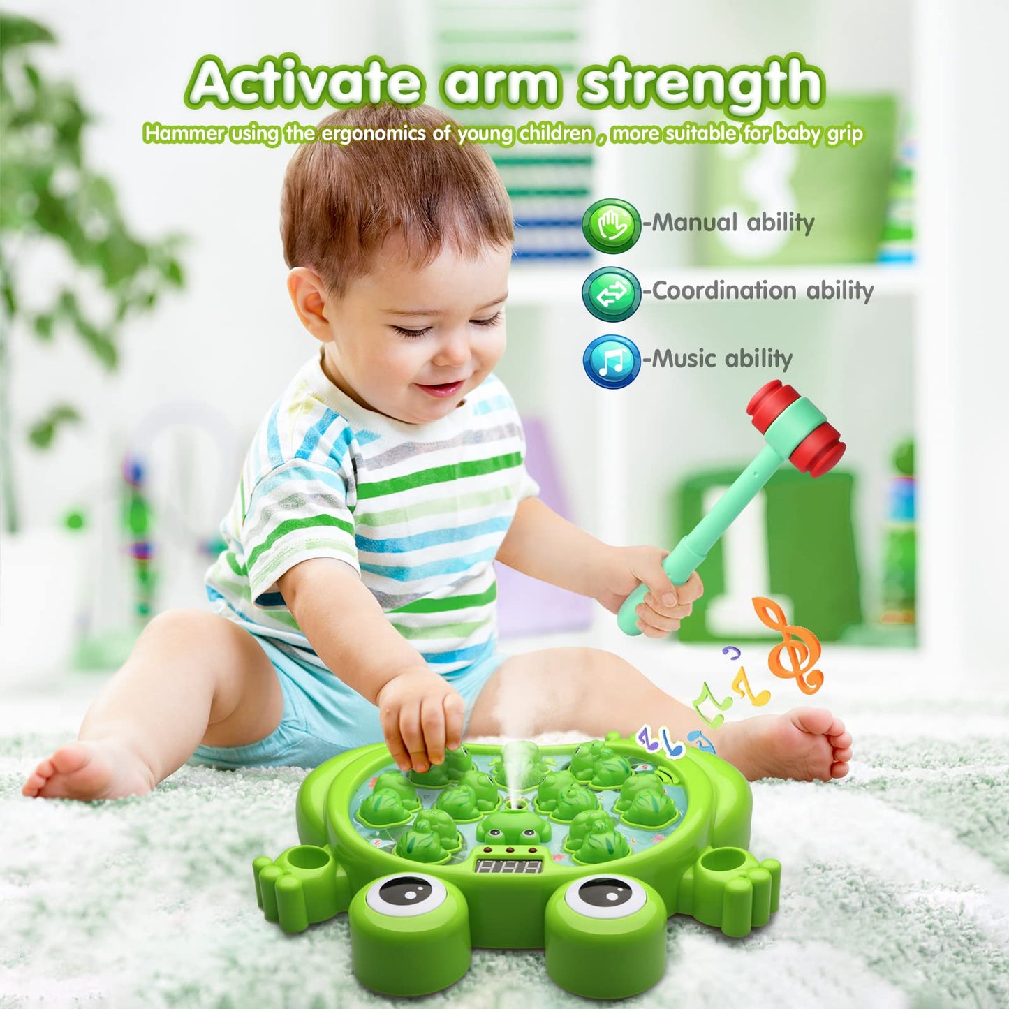 Hoperock Toys For 2 3 4 5 Year Old Boy,Toddler Toys Age 2-4, Whack A Frog Game,With 5 Modes,45 Levels,9 Music Spray And Light-Up, Baby Toy Gifts For Early Learning, Birthday Gift For Toddler Boy Toys