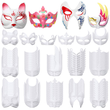 Aoriher 100 Pcs 100/50/30 Pcs Paper Mache Masks Bulk DIY Blank Halloween Cat Mask for Costume Cosplay Party Mardi Gras Masquerad