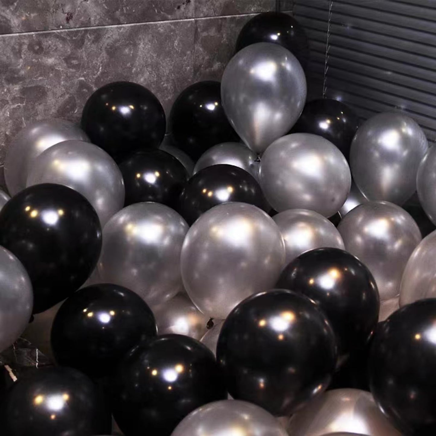 YMSZ 67pcs Metallic Chrome Black & Silver Balloons - 12 Inch Rubber Balloons for Birthday, Baby Shower, Wedding Decoration