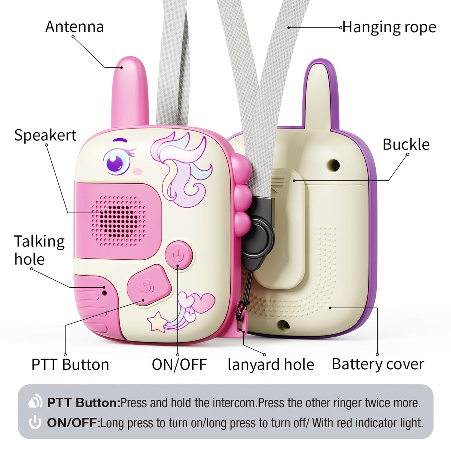 Walkie Talkies Toys For Girls:Unicorn Toys 2 Pack Birthday Gifts For 3 4 5-7 8 Year Old Girls Toy For 4 5 6 7 8-10 Year Old Camping Outdoor Games,Christmas Stocking Stuffers For Girls Kids