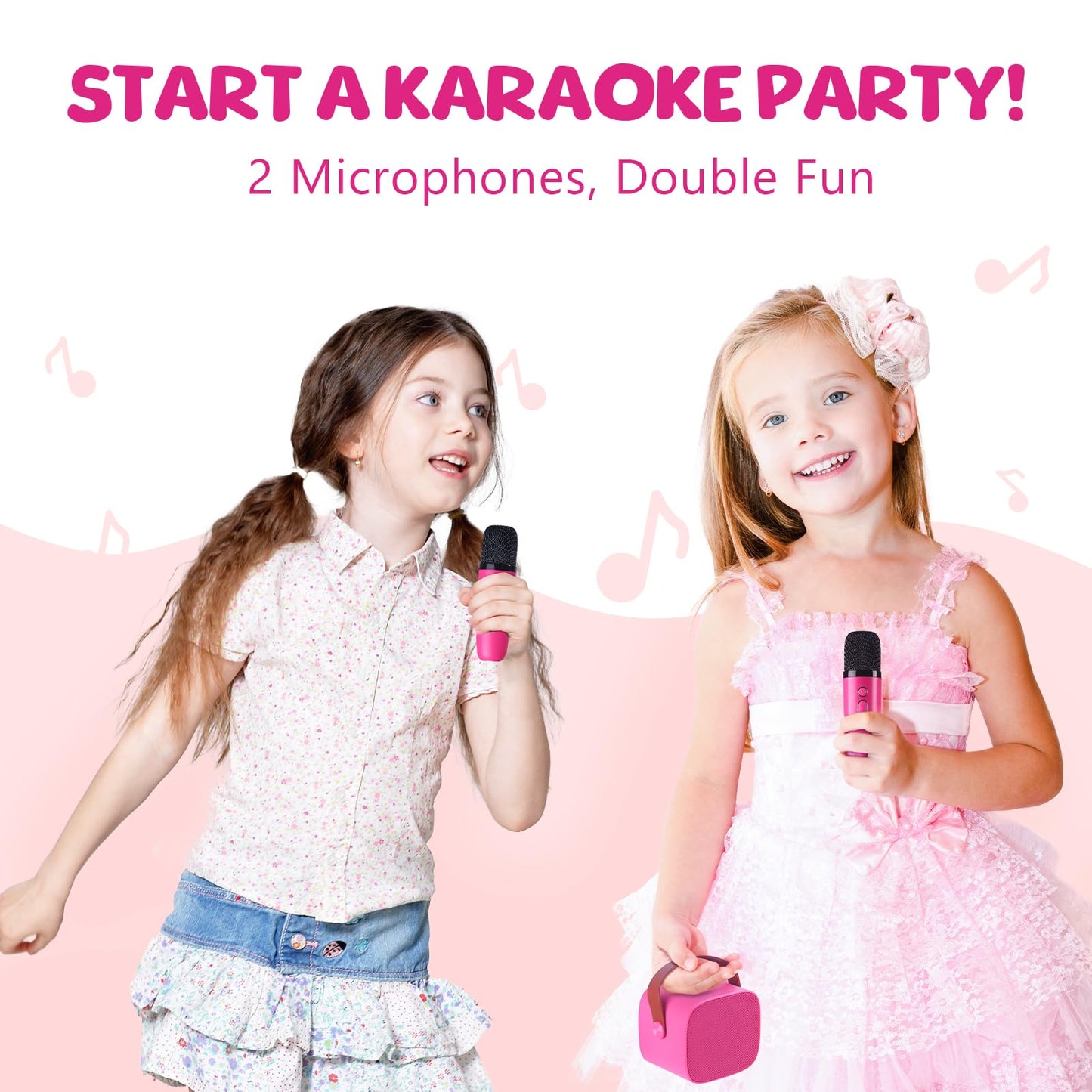 Yll Karaoke Machine For Kids Toys, Portable Bluetooth Speaker With 2 Wireless Microphones, Birthday Gifts For Girls 4, 5, 6, 7,