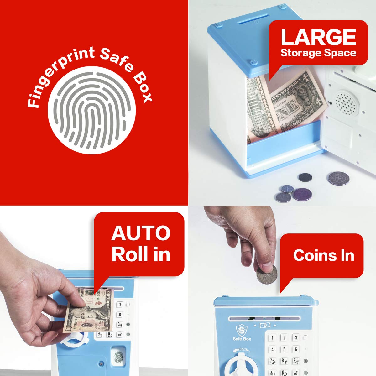 Like Toy Piggy Bank Safe Box Fingerprint Atm Bank Atm Machine Money Coin Savings Bank For Kids Blue