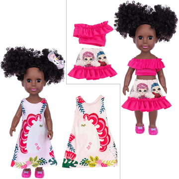 OTMOON 14.5 Inch Black Doll with Clothes Dress Sets African Doll Black Dolls