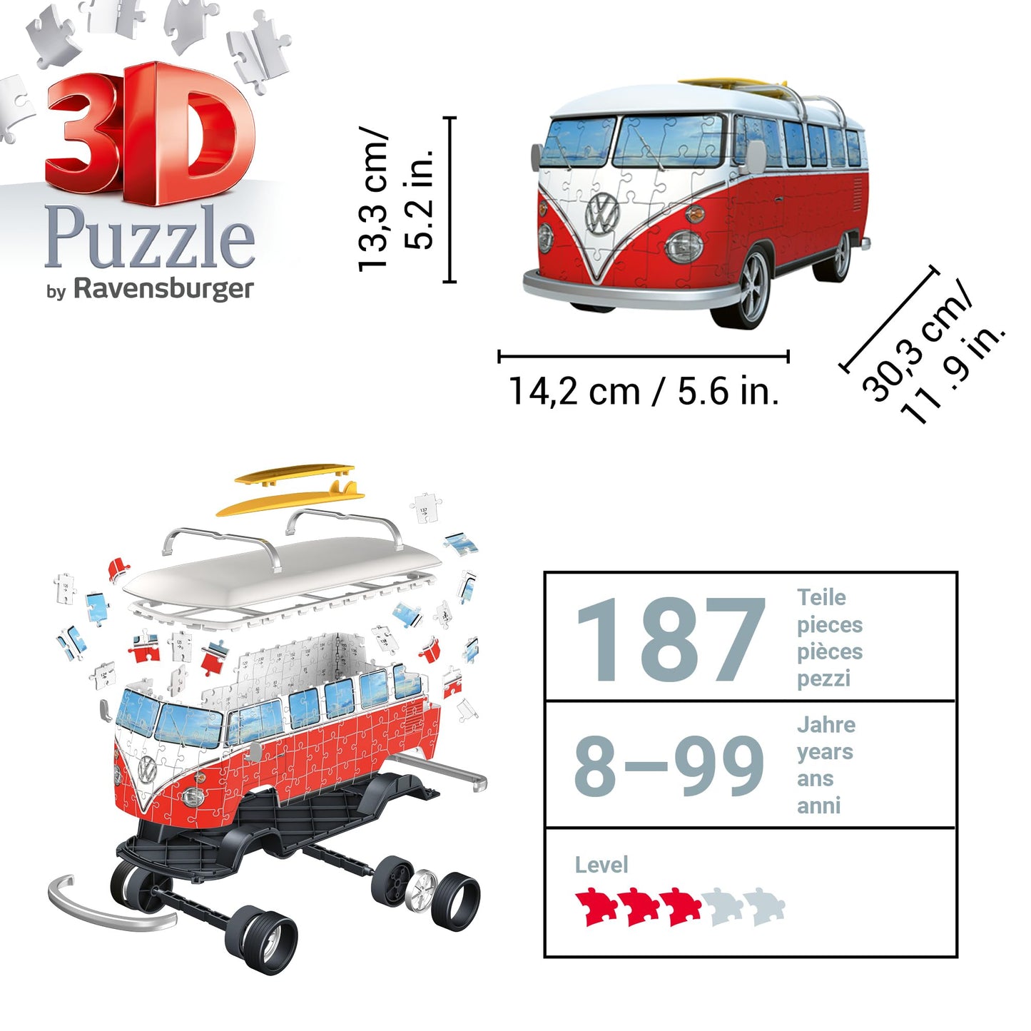 Ravensburger Volkswagen T1 Campervan 3D Jigsaw Puzzle - 162 Pieces | Precision Fit with Easy Click Technology | Engaging Toy for Kids & mature-themeds | Durable Displayable Model
