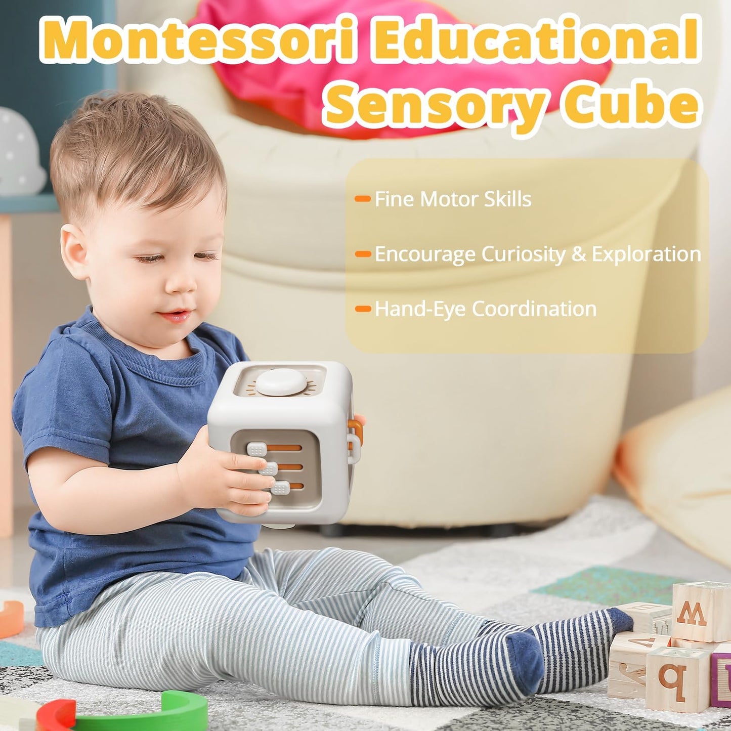 Bessome Busy Activity Cube For Fine Motor Skill Learning|Montessori Toys For 1 Year Old Boy Girl|Sensory Toys For Toddler 1-3|Tr