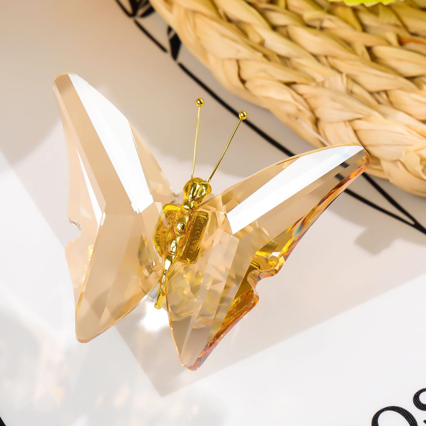 Movdyka Crystal Butterfly Decor Figurines Gifts For Women, Yellow Glass Butterfly Craft Desk Office Dcorations Table Centerpiece