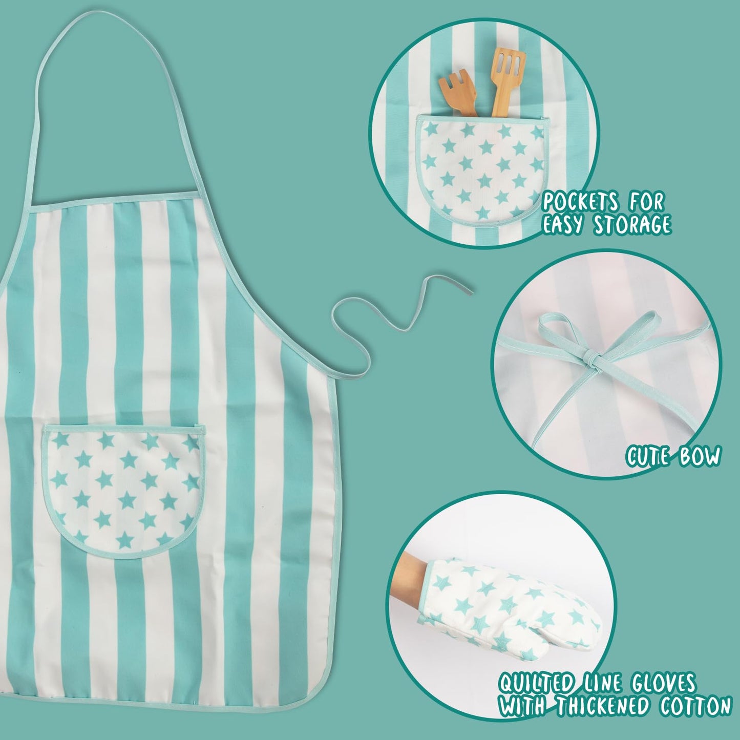 WoodenEdu Kid Apron and Chef Hat Set, 3 Pcs Children Cooking Baking Set Kits Role Play Chef Toy Kid Cooking Gift for Girls Boys