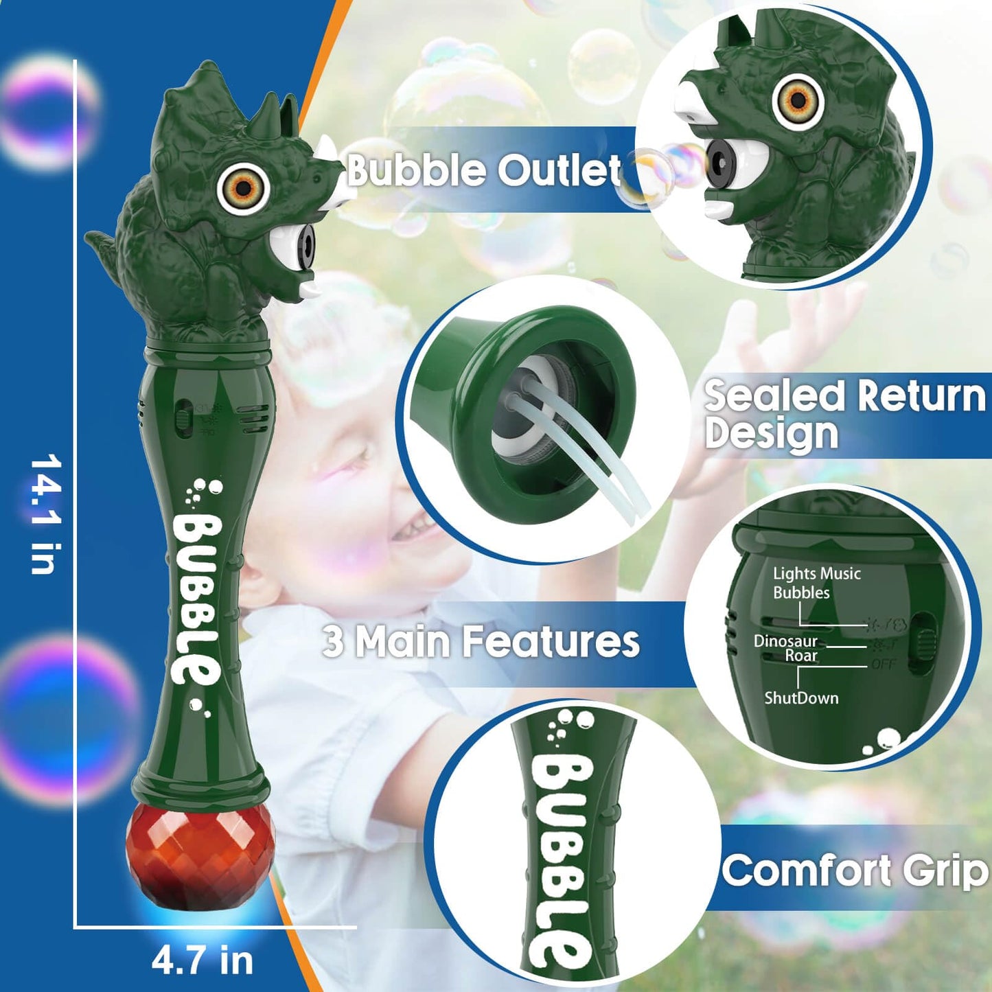 Aooess Bubble Wand Toys For Kid 3-8 Years Old Boys: Dinosaur Bubble Wand Bubbles Machine Bubble Blower For Toddlers 1-3 Dinosaur