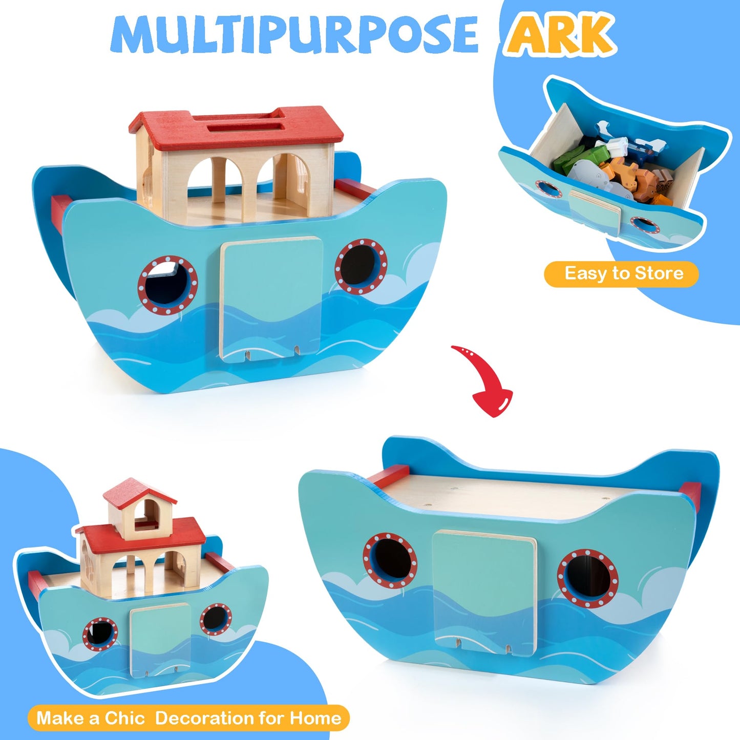 Justwood Wooden Noah'S Ark Toy Animal Play Set, Bible Story Toys Baptism Gift For Boys And Girls, Baby Shape Sorter Toy, Comply With 2025 New Astm F963-23