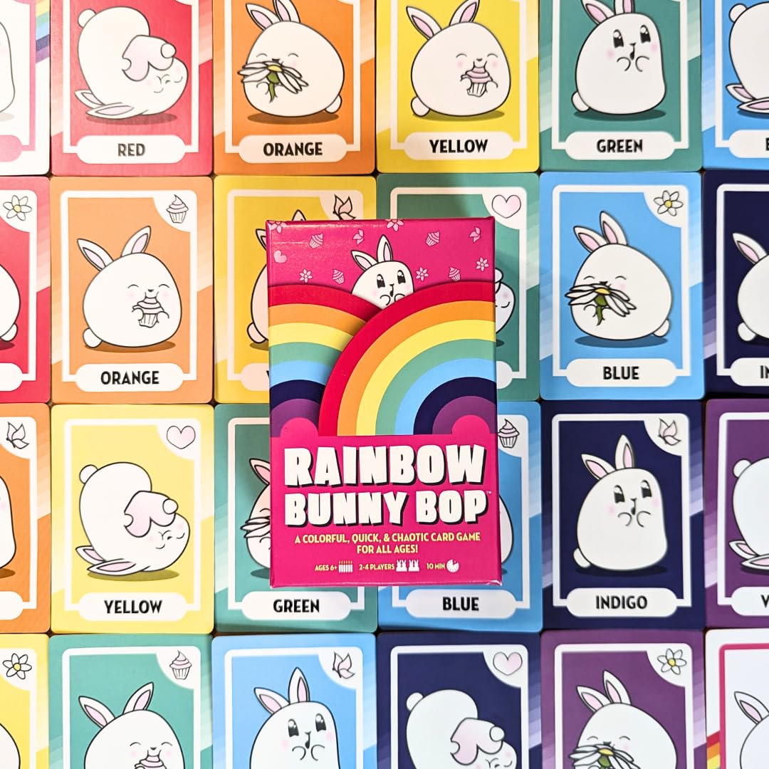 Rainbow Bunny Bop Card Game | Quick & Colorful Travel And Family Games For Kids And Adults | 2-4 Players