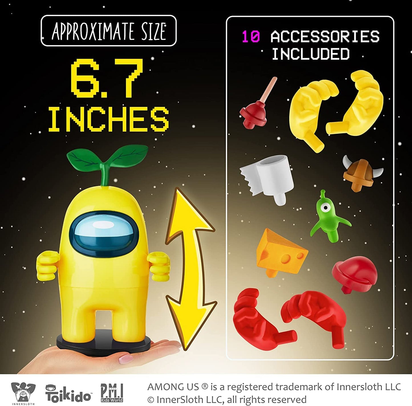 Among Us Stamper Crewmate Figures With Stampers| Two Of Four 6.7-Inch-Tall + 10 Hidden Hats & Accessories| Party Favors And Playable Collectibles | Unique Impostor With Mouth Open And Pink Crewmate