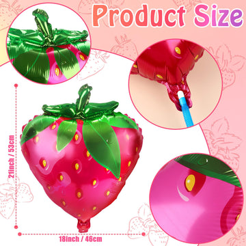 NOVWANG Strawberry Balloons, 18pcs Cute Sweet Strawberry Foil Balloons Party Decorations for Birthday Wedding Baby Shower Party
