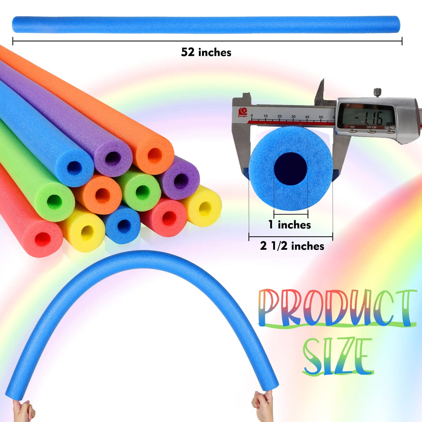 Nezyo 12 Pack Pool Noodles Foam Swim Noodles 52 Inch Jumbo Hollow Swimming Pool Noodle Bulk Bright Pool Noodles Floats Heavy Dut