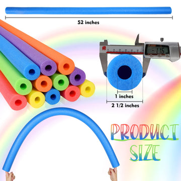 Nezyo 12 Pack Jumbo Pool Noodles - 52 Inch Heavy Duty Foam Floats in Mix Colors for Swimming, Crafts, Xmas Decor