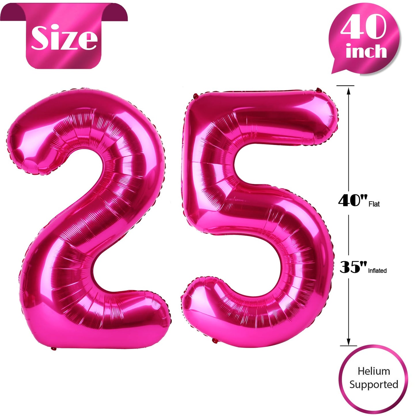 25 Balloon Number, Hot Pink Number 25Th Birthday Balloons 40 Inch, 25 Or 52 Years Old Hot Pink Birthday Decorations For Men Wome