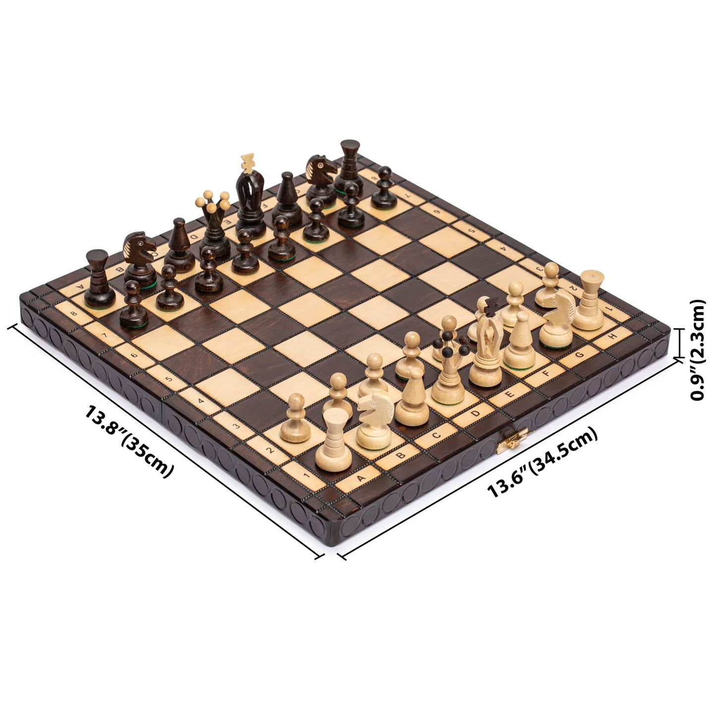 Husaria European International Chess Wooden Game Set, King'S Classic - 13.8 Inches Medium Size Chess Set With Handcrafted Chessmen And Felted Folding Board