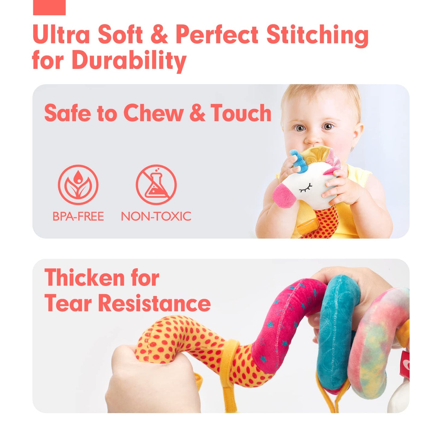 Hahaland Car Seat Toys For Babies 0-6 Months Girl - Baby Toys 3-6 Months - Rattle, Mirror, Crinkle, Squeaky Carseat Stroller Toys 0-6 Months Developmental Newborn Baby Girl Gifts