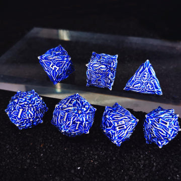 Mjdiceok Dnd Metal Dice Vine Leaf Set - 7 Role Playing Polyhedral D&D Solid Dungeons And Dragons Dice (Silver Blue)