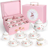 Porcelain Tea Set for Girls, Tea Party Set for Little Girls, Kids Tea Set Kitchen Pretend Play, Princess Tea Time Playset with T