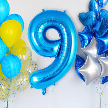 Blue Number 9 Balloon 40 Inch, Big Large Foil Helium Number Balloons, Jumbo Giant Mylar Number 9 Balloons For 9 Year Old Birthda