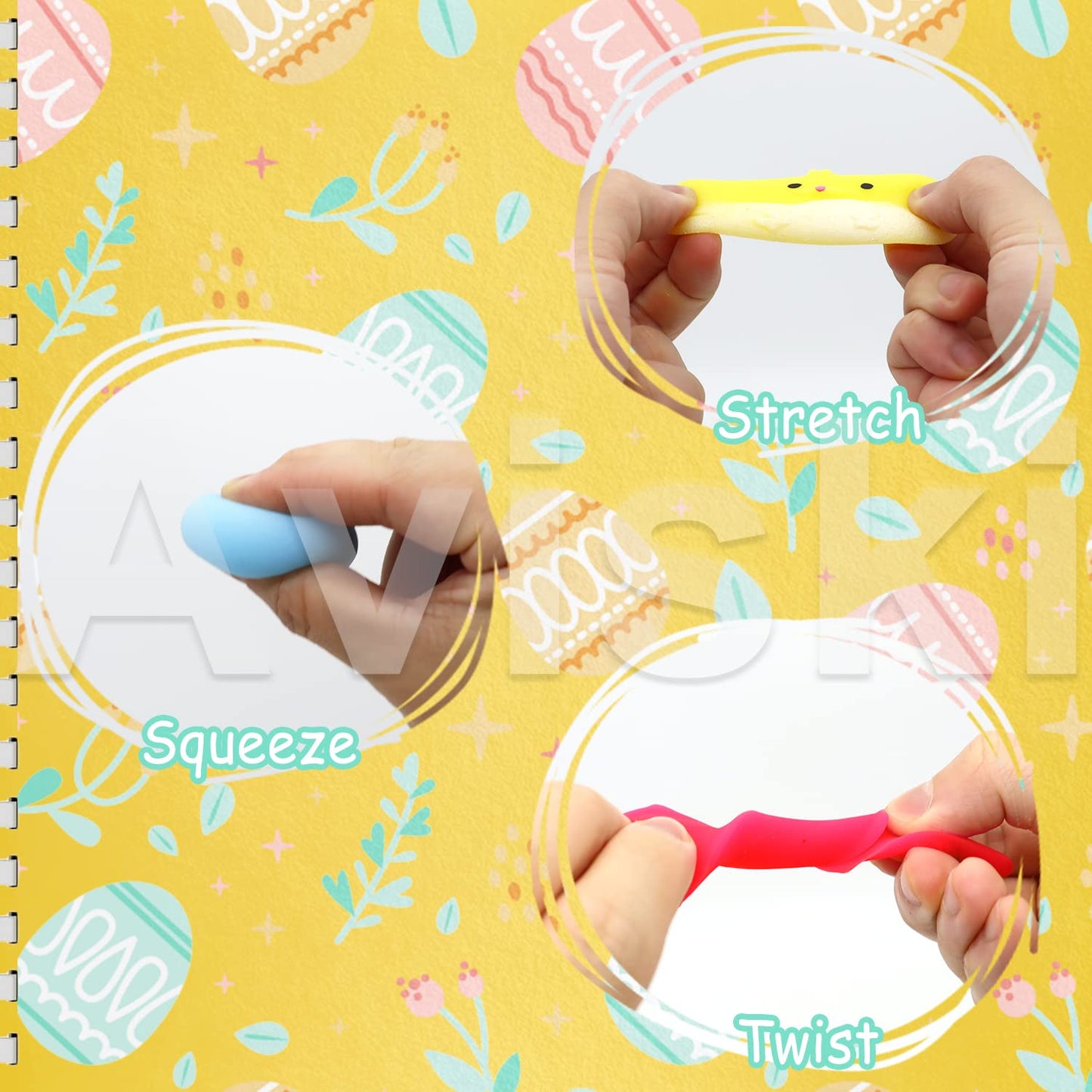 Aviski 100Pcs Easter Mochi Squishy Toys, Mini Kawaii Squishies Soft Fidget Toys Stress Squeeze Toys Party Bags Filler, Small Sto